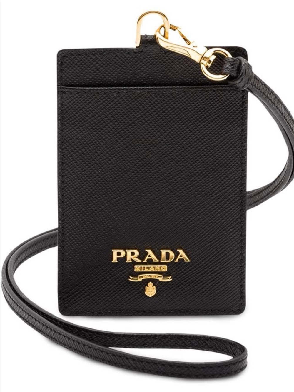 Prada Black Saffiano Leather ID Badge Holder